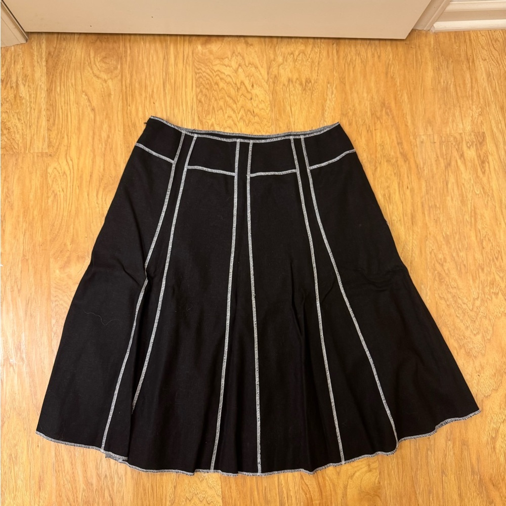 Elegant Black A-Line Skirt with White Stitching - Picture 6 of 6